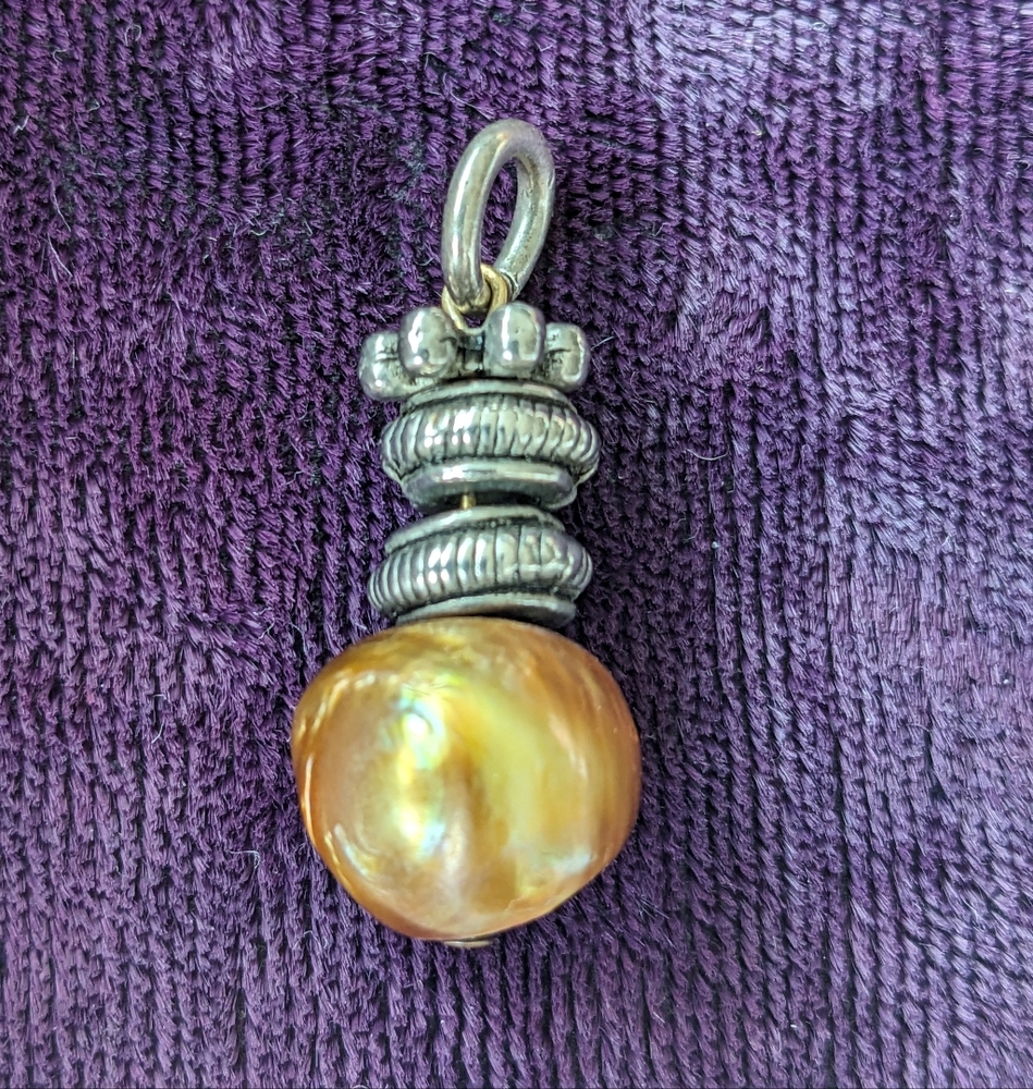 Handmade Pendant With Natural Tahitian (?) Or South Sea (?) Golden Pearl